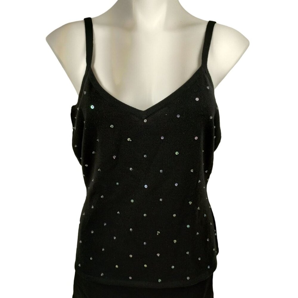 Styleworks Newport News Womens XL Black Knit Sequin Spaghetti Strap Tank Top